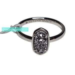 Kendra Scott Grayson Ring Silver Band Natural Platinum Drusy Stone Size 9